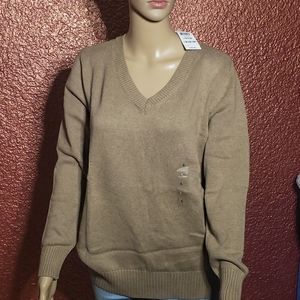 karen scott v-neck sweater tan/chesnut